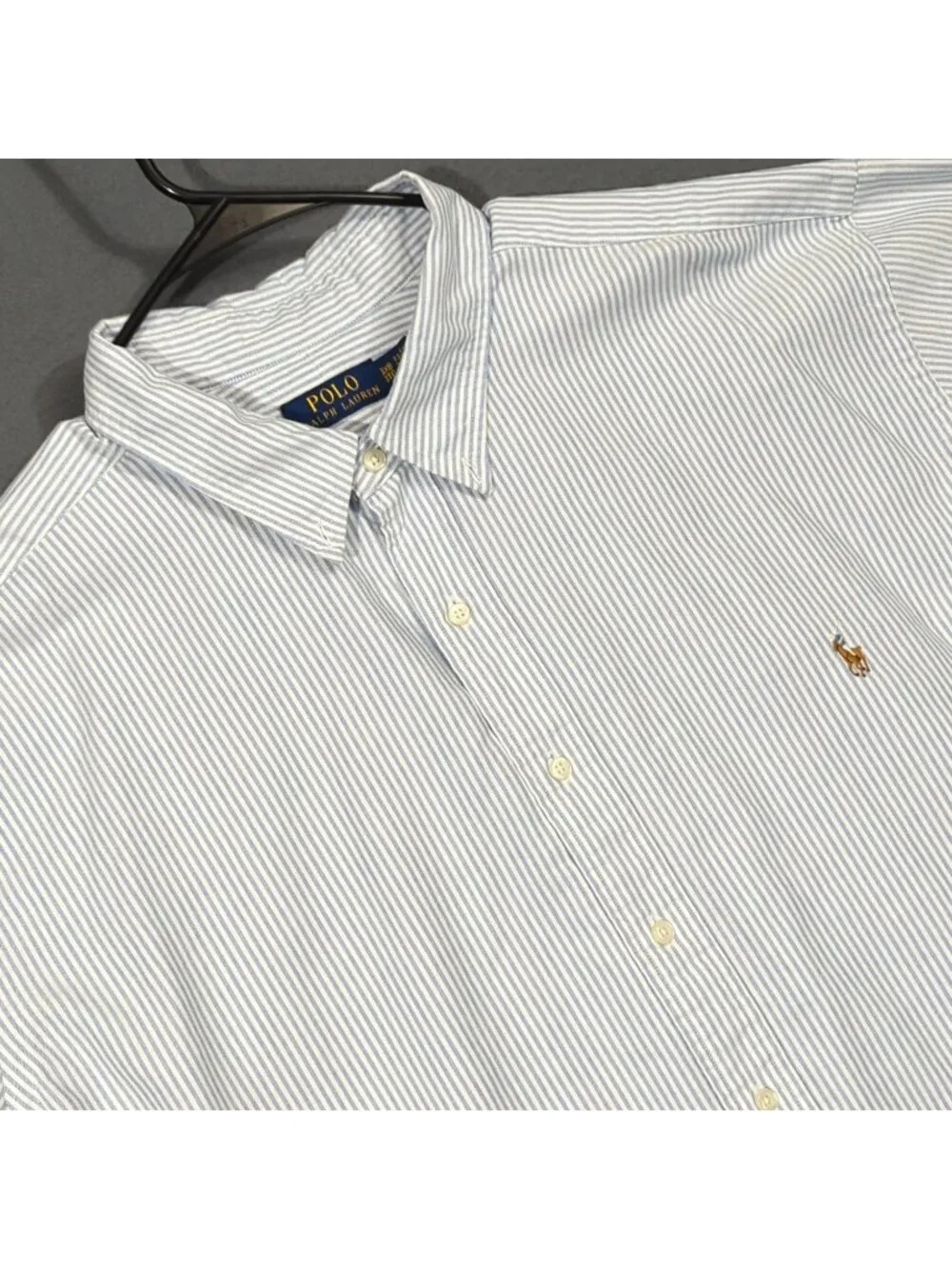 Polo Ralph Lauren Shirt Men's 3XB Blue Striped Flesh Pony OCBD Preppy